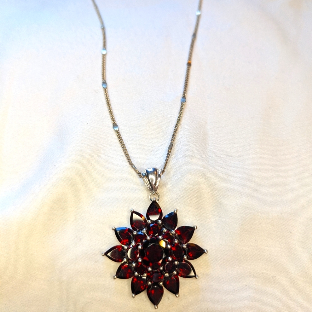 Sterling silver chain with silver and red pendant